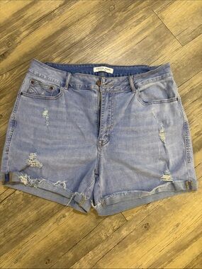Encore Jeans Washed Blue Distressed Denim Shorts